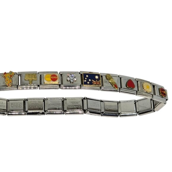 Vintage Blinq Stainless Steel Charm Link Bracelets Lot of 3 Italy Icons Pre-Owne - Picture 3 of 16